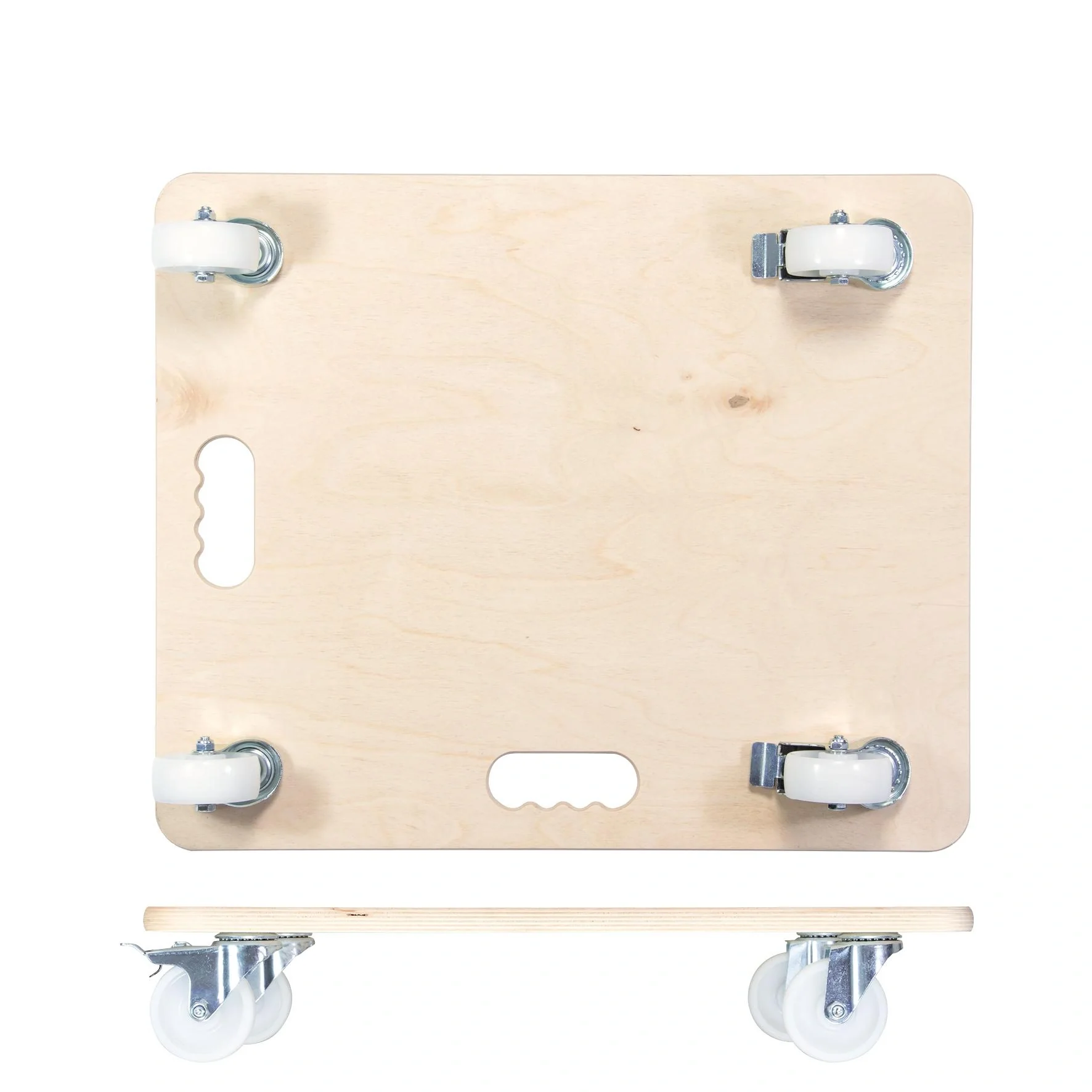 Transporthilfe MM 1116, 59 x 49 x 11 cm, harte Rollen Ø 75 mm, Rollenlager, 2 Bremsen, Multiplex FSC®, Tragkraft 250 kg - 8