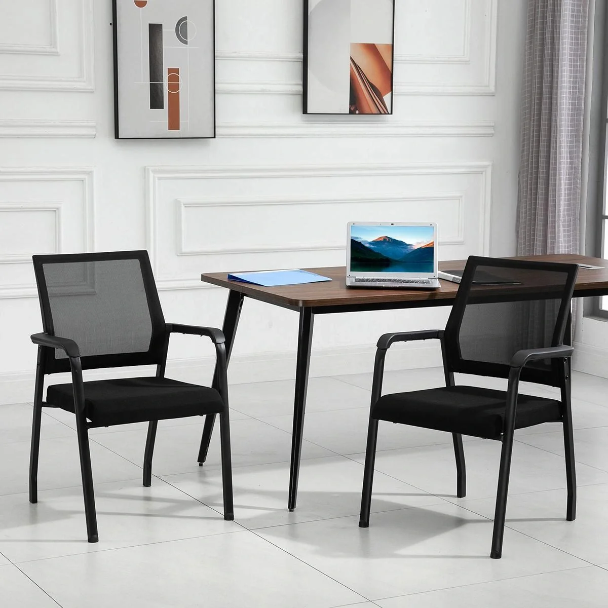 Besprechungsstuhl, Konferenzstuhl, Besucherstuhl, 2er Set Ergonomischer Bürostuhl mit Fußmatten, stapelbar, Netz Bezug, - 4