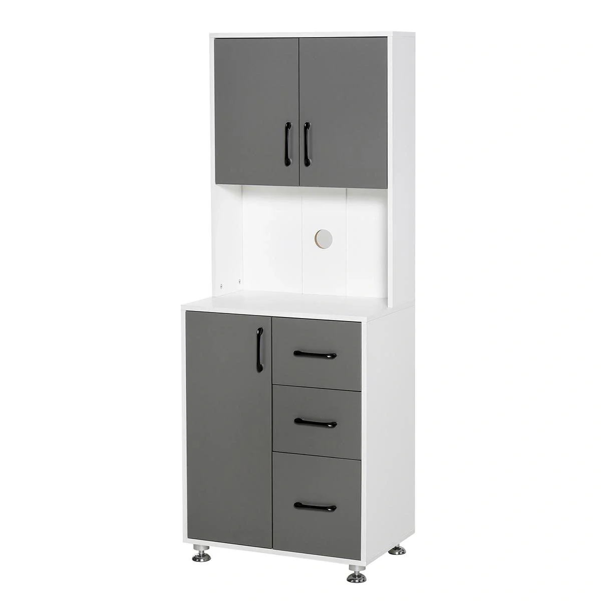 Küchenschrank mit 2 Türen Regal Mikrowellenregal Hochschrank mit unterem Aufbewahrungsschrank und 3 Schubladen Kommode S - 4