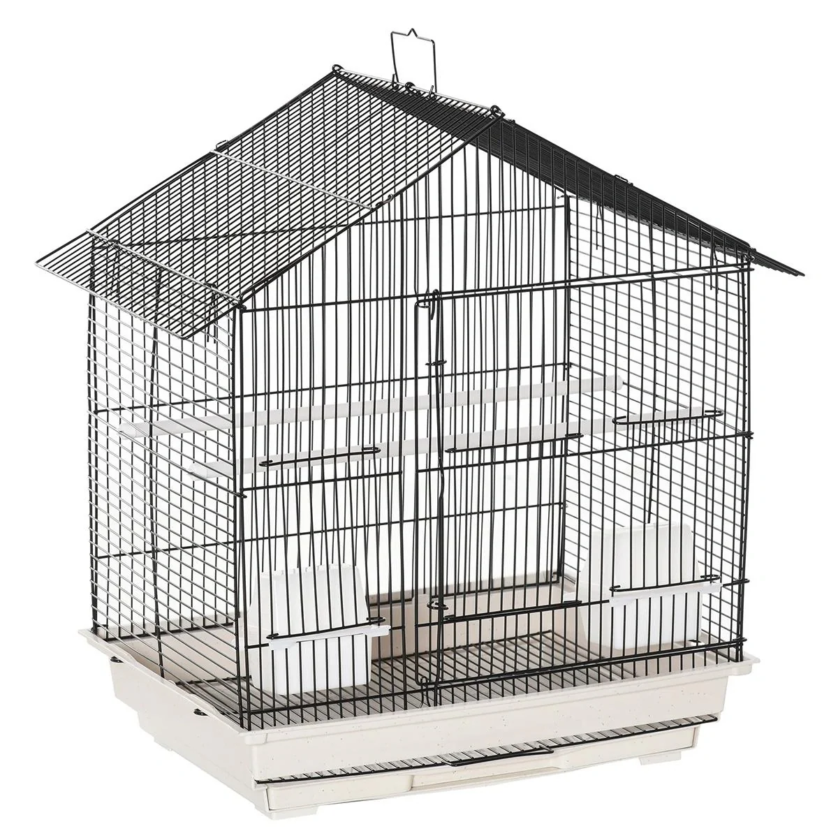 Vogelkäfig Vogelhaus Vogelvoliere mit Sitzenstangen Futternäpfe ausnehmbarer Bodenschale Weiß 54 x 35 x 56 cm - 5