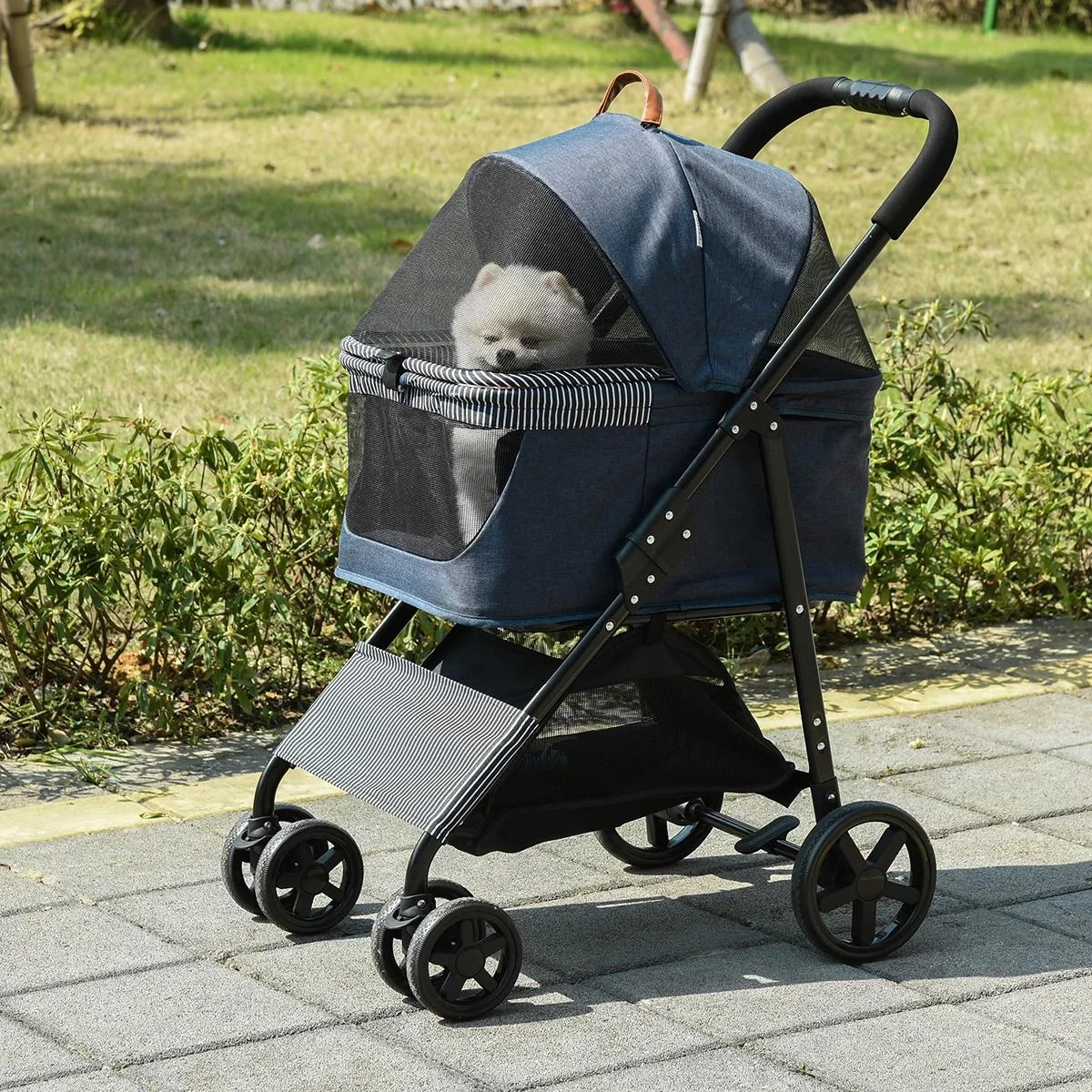 2-in-1 Hundebuggy Transporttasche Katzenbuggy mit Universal Rad abnehmbar Abdeckung Oxford Dunkelblau+Schwarz 77,5 x 51 - 4
