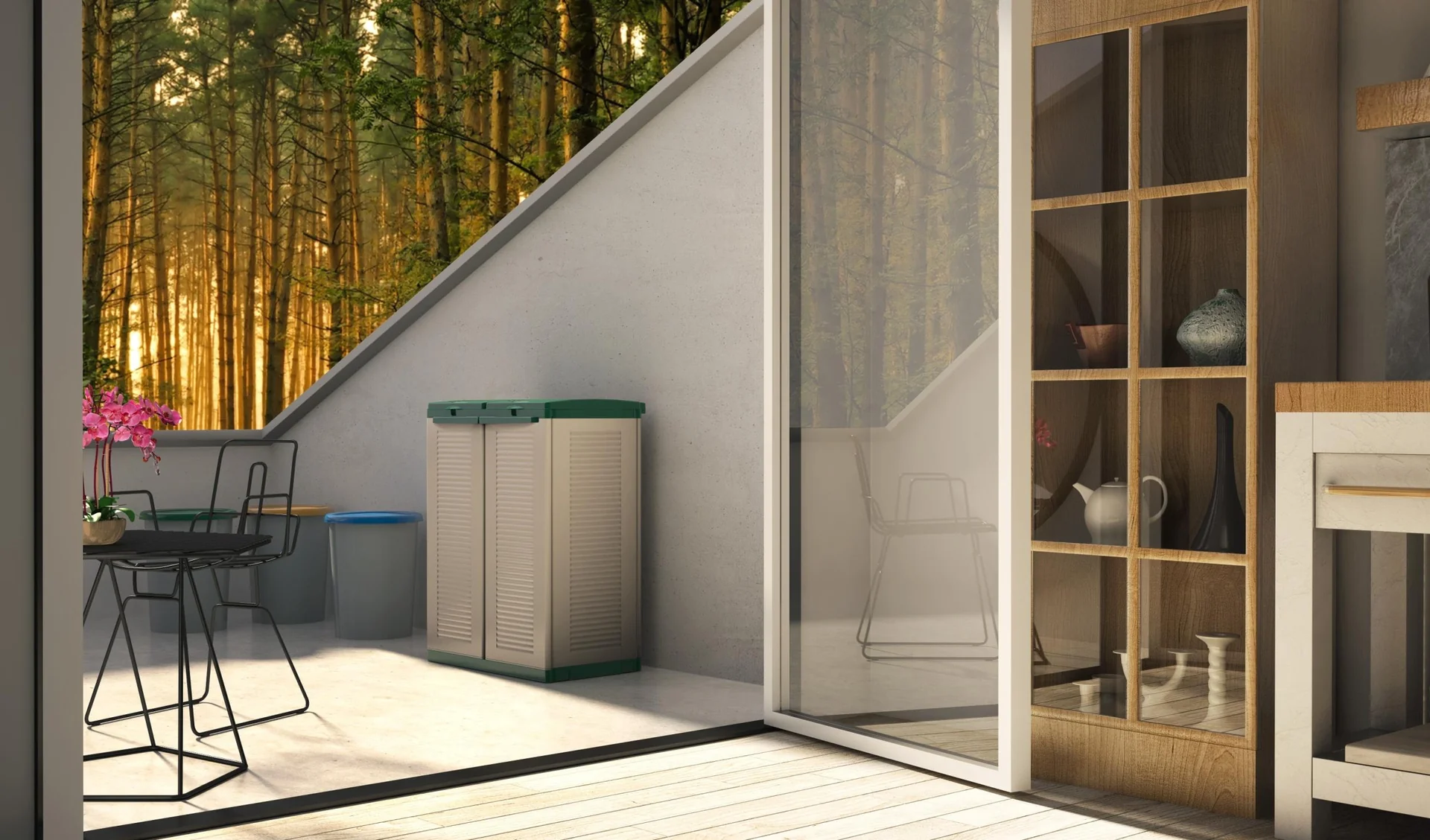 2-faches Mülltrennsystem Ecocab 2 -Grün für den wettergeschützten Außen- und Innenbereich - 2