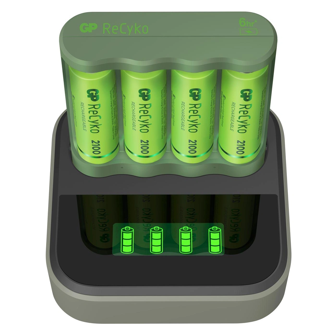 Ladegerät mit Docking Station, LCD Ladestandsanzeige für 4 AA/AAA NiMH Akkus inkl. 4 ReCyko Mignon(AA)NiMH Akkus 2100mAh - 8