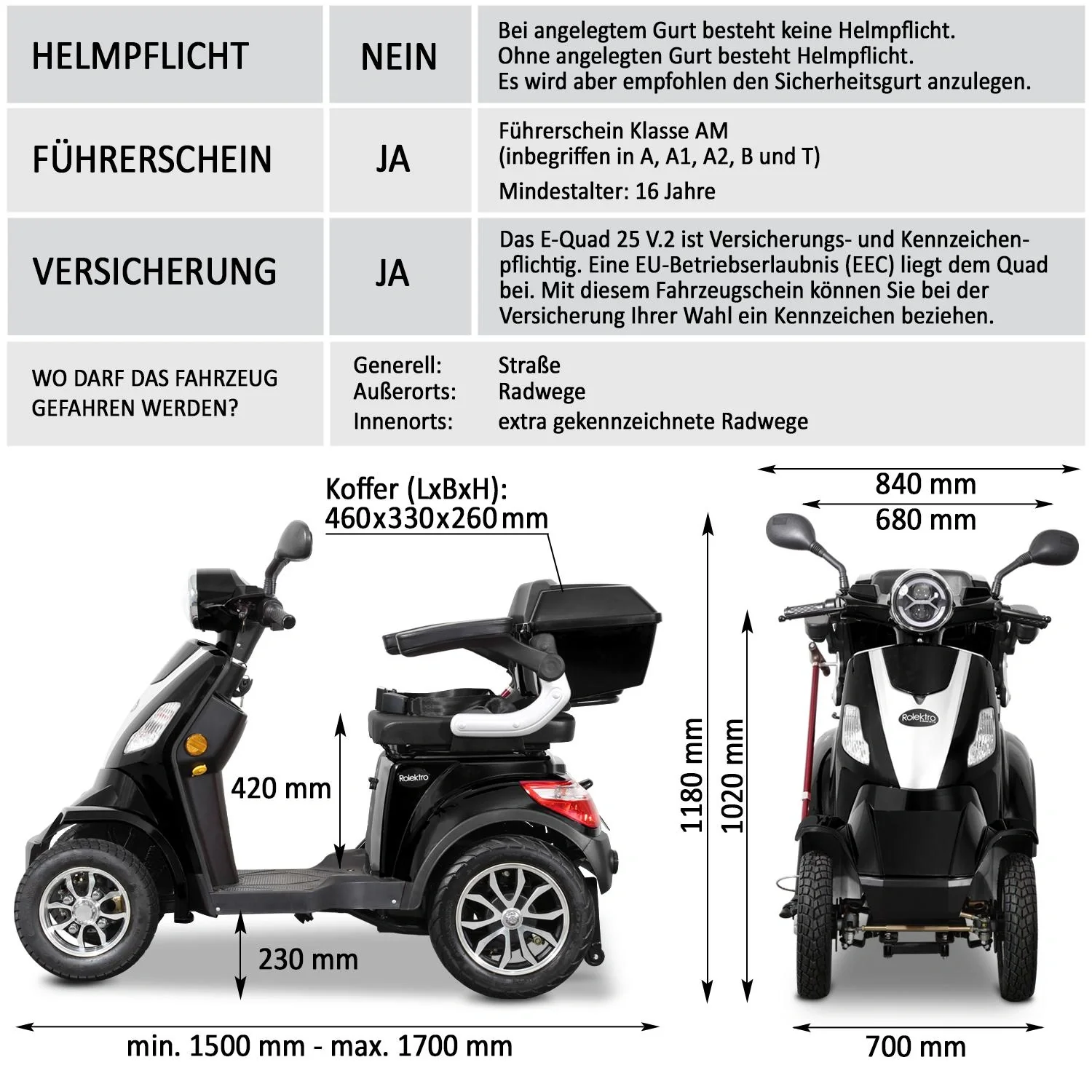 E-Quad 25 V. 2 Schwarz - 1.000 Watt + Straßenverkehrszulassung - 8