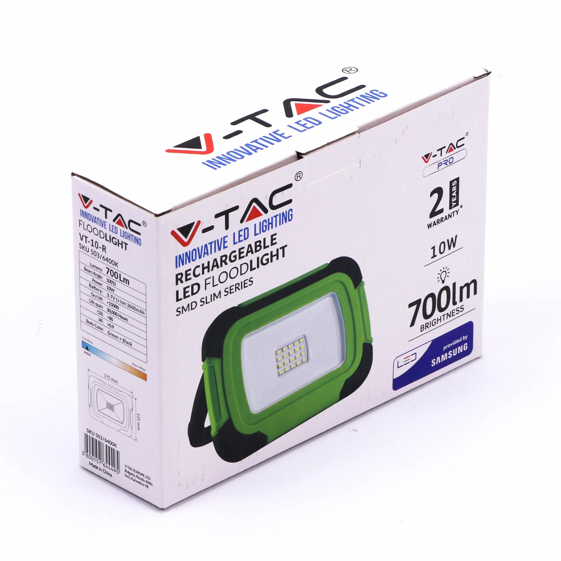 VT-10-R Gebäudeleuchte / Arbeitsleuchte - Wiederaufladbar - 10W - 6400K - Grün - 3