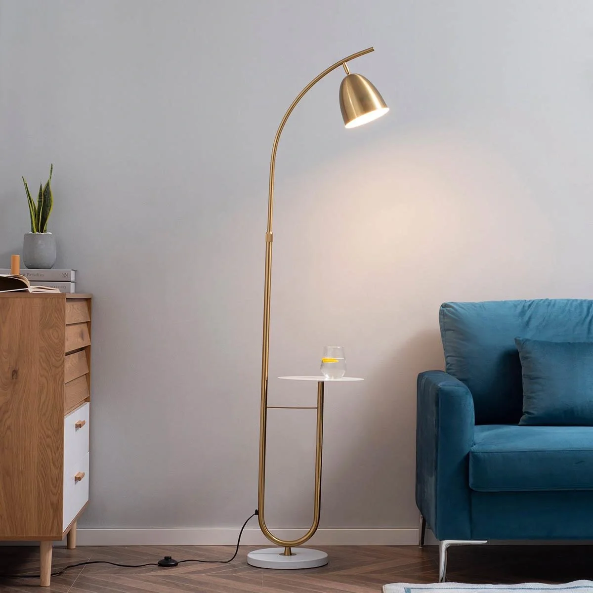 Stehlampe Standleuchte mit Desktop Netzkabel mit Fußschalter für Wohnzimmer Schlafzimmer Büro Metall Gold+Weiß 30 x 44 x - 5