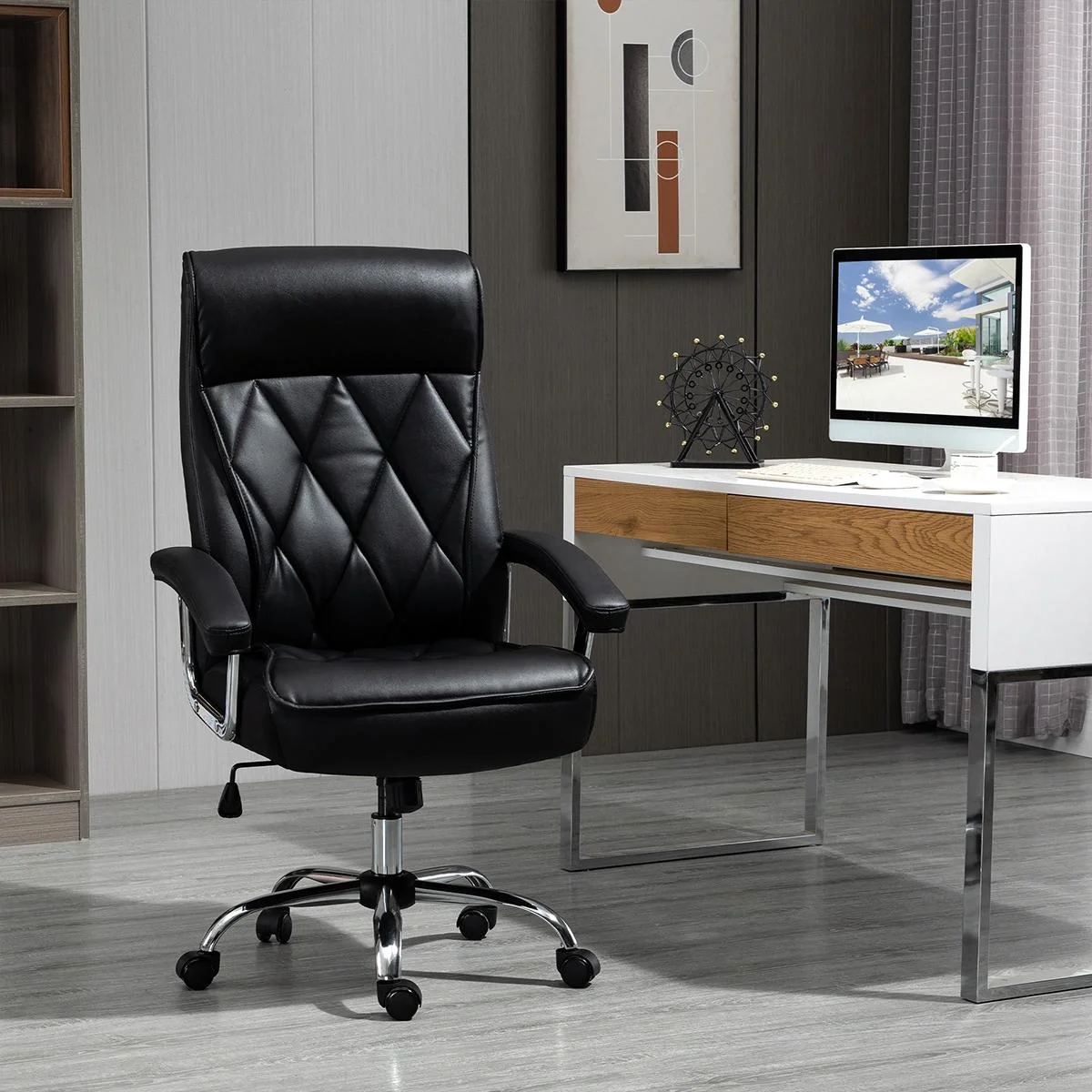 Chefsessel Bürostuhl Schreibtischstuhl Drehstuhl ergonomisch mit Wippenfunktion höhenverstellbar Rautenmuster modern ele - 4