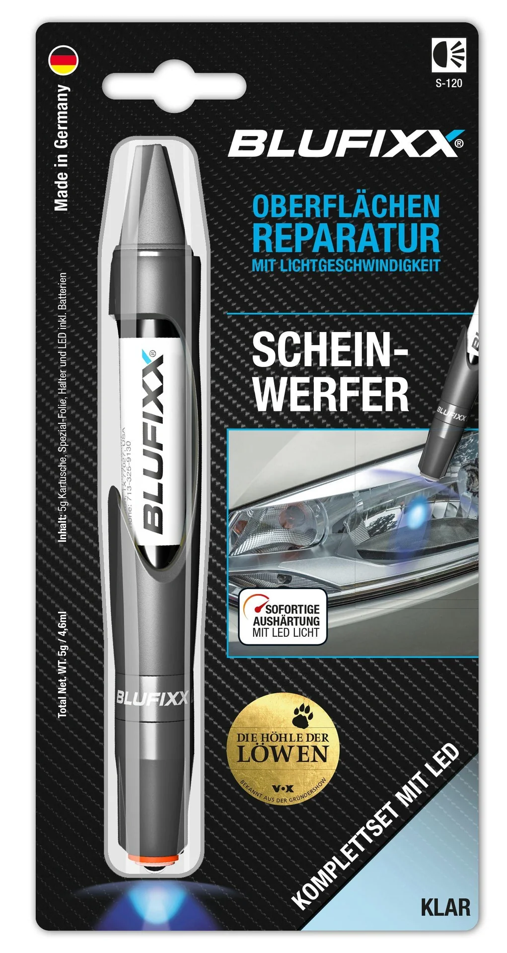 Scheinwerfer-Reparaturstift 5 g - inklusive blauem LED-Licht - klar - 5