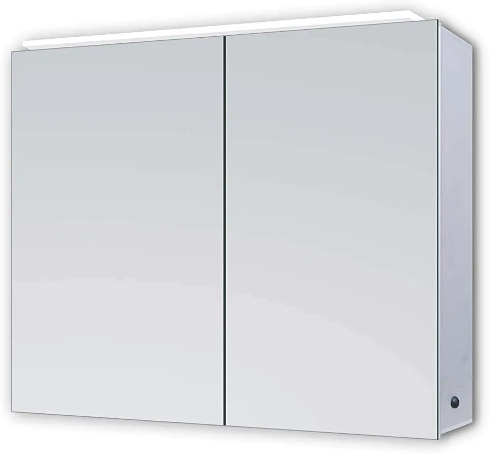 Spiegelschrank Bad mit Beleuchtung, "Mirage" - 50 x 70 cm - Lichtfarbe neutralweiß - Aluminiumkorpus - 7