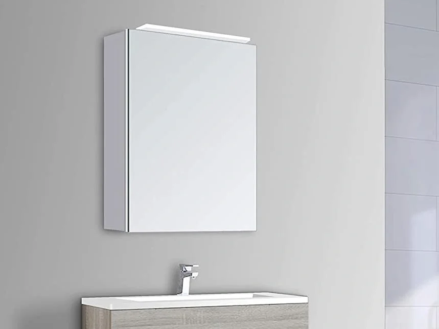 Spiegelschrank Bad mit Beleuchtung, "Mirage" - 40 x 60 cm - Lichtfarbe neutralweiß - Aluminiumkorpus - 6