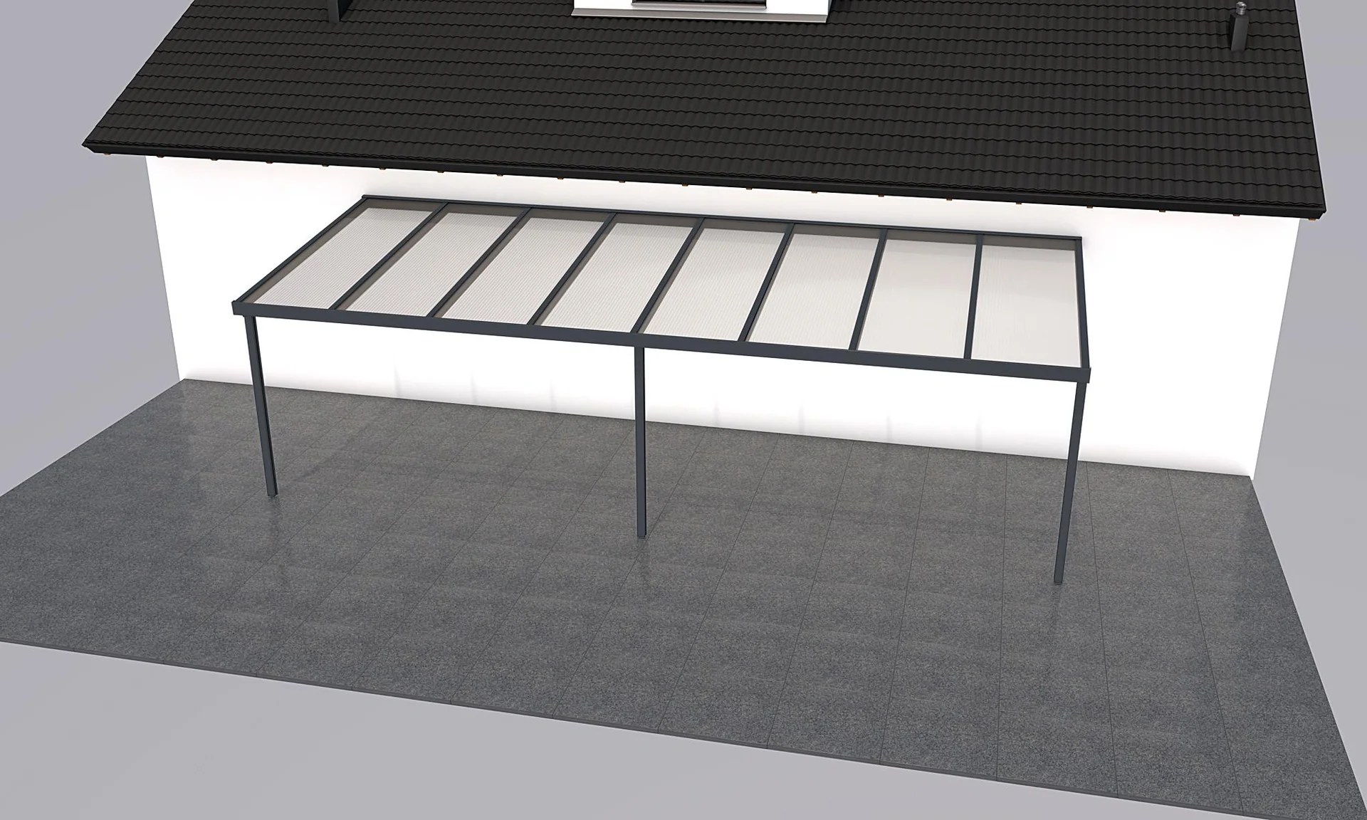 Terrassendach Premium, anthrazit, 8125 x 3060 mm - Acryl Stegplatten 16mm, klar - 2