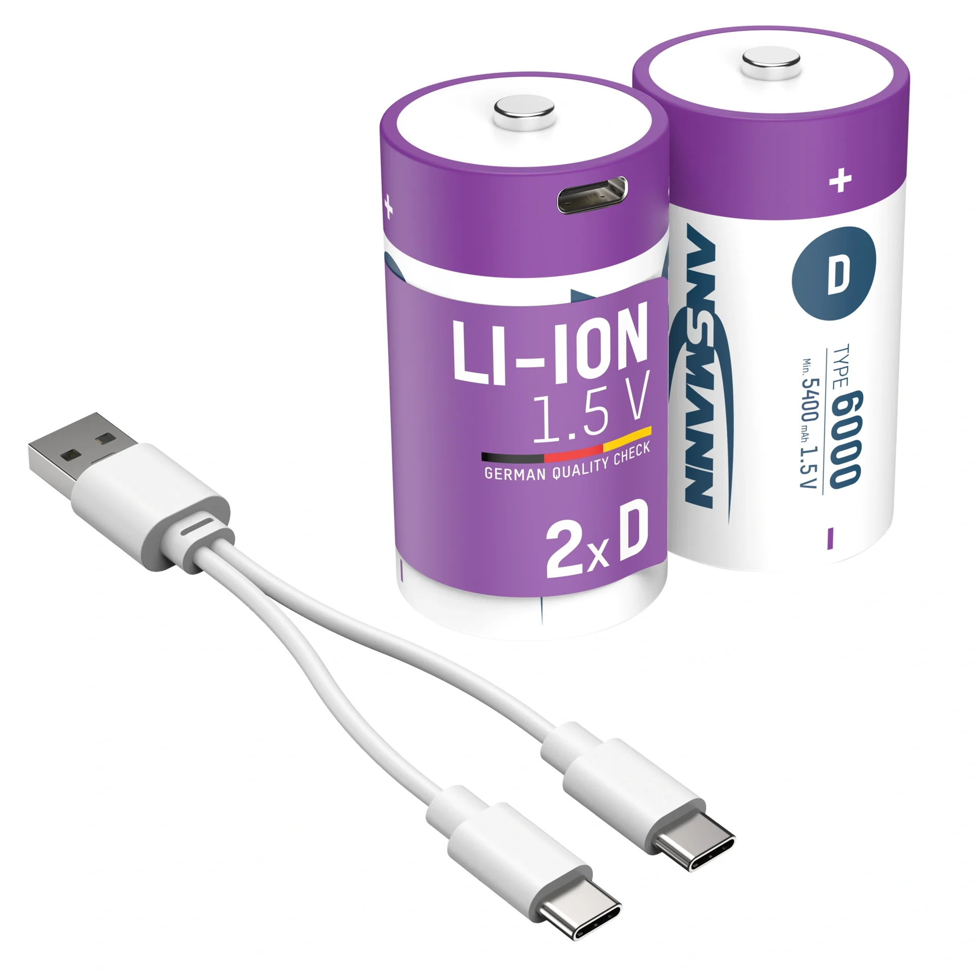 Lithium Ionen Mono (D) Akkus USB-C - 2 Stück, Sicherheitsabschaltung - 11