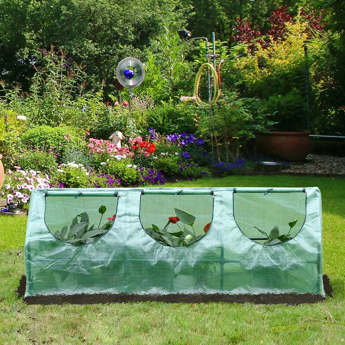 Gewächshaus mit Fenster PE Treibhaus Tomatenhaus Frühbeet 180x60x60cm Grün - 4