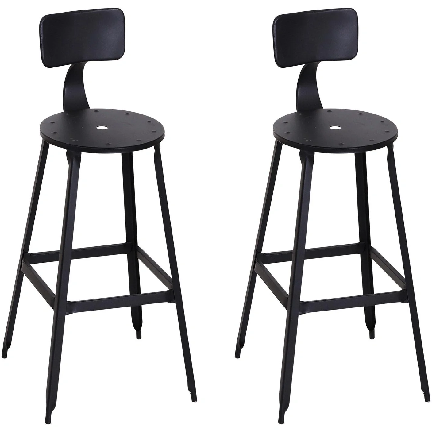 2er-Set Barhocker Bistrostuhl Küchenhocker mit Antirutschpads mit Rückenlehne Schwarz 46 x 44 x 103 cm - 1