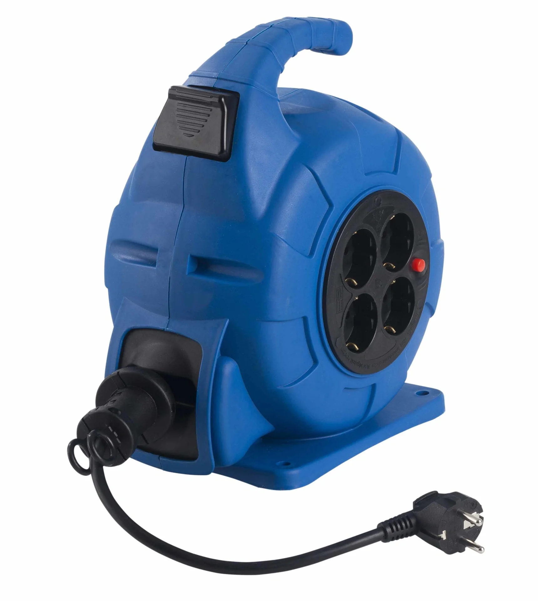 Mobile Federzug-Kabeltrommel 20m, Rückholautomatik, 4-fach Steckdoseneinsatz - 1