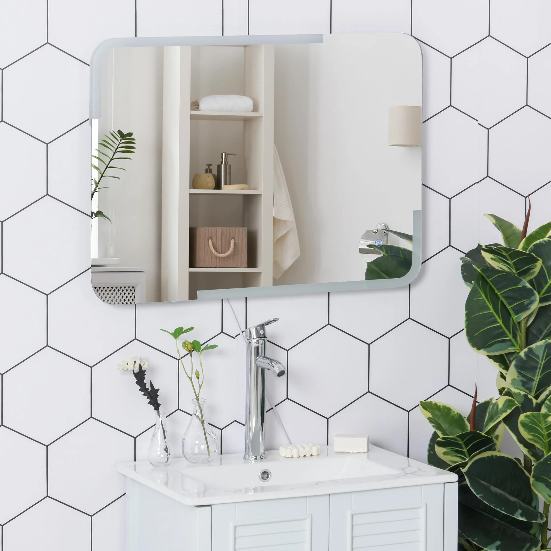 Badezimmerspiegel mit LED-Touch-Beleuchtung, weiß - 8