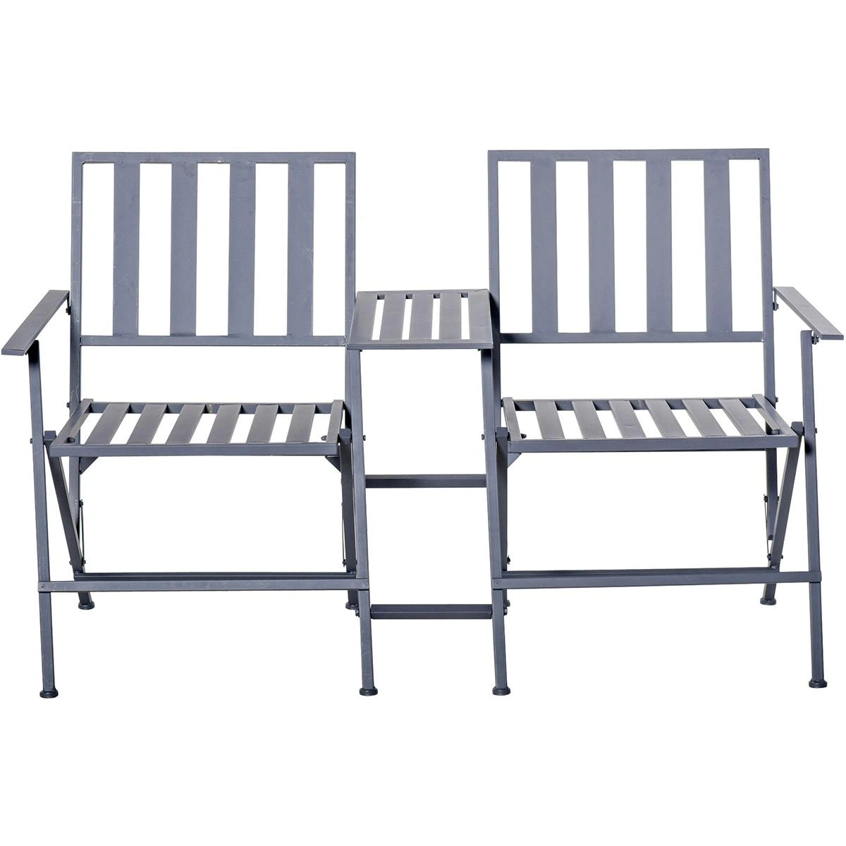 Doppel-Gartenstuhl mit Tisch klappbar grau - 9