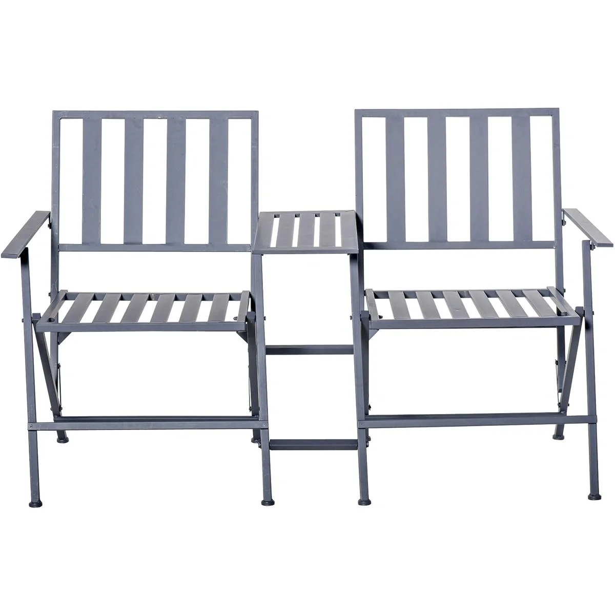 Doppel-Gartenstuhl mit Tisch klappbar grau - 9