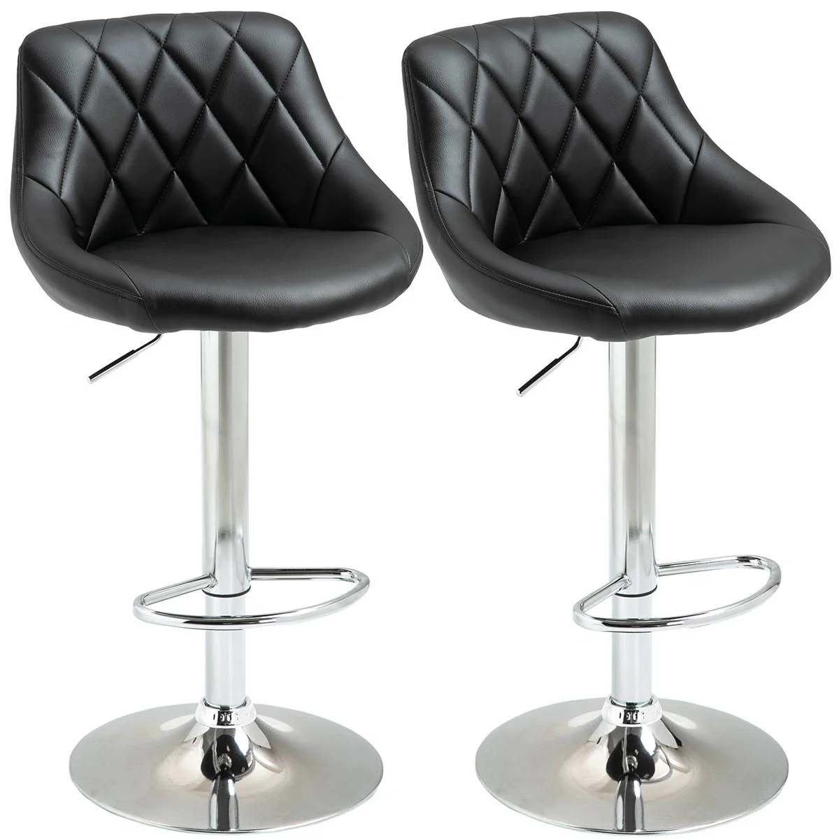 Barhocker 2er-Set Drehstühle Barstühle Verstellbare Höhe Armless Barhocker 360° schwenkbar PU-Kunstleder Metall Schwarz - 4