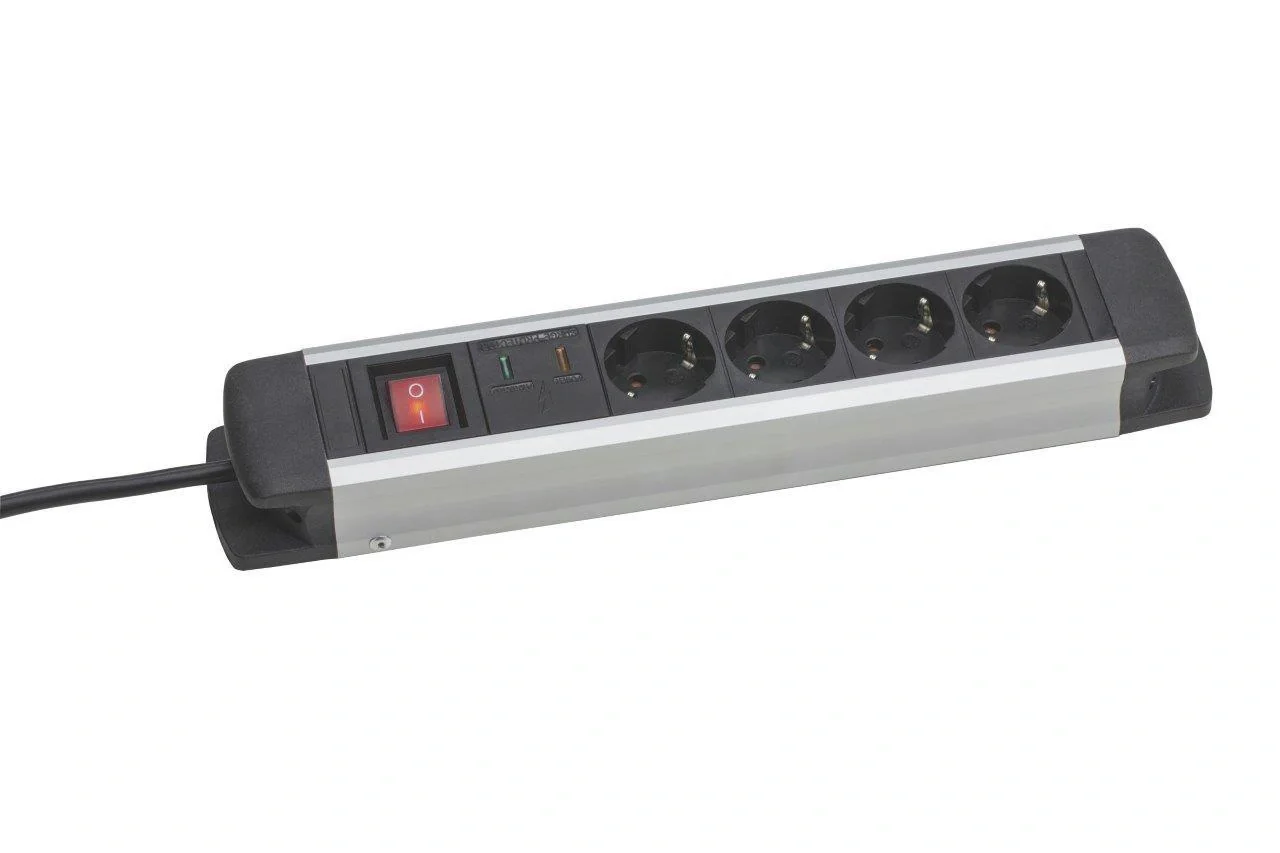 4-fach Aluminium-Steckdosenleiste mit Überspannungsschutz und Schalter - 3