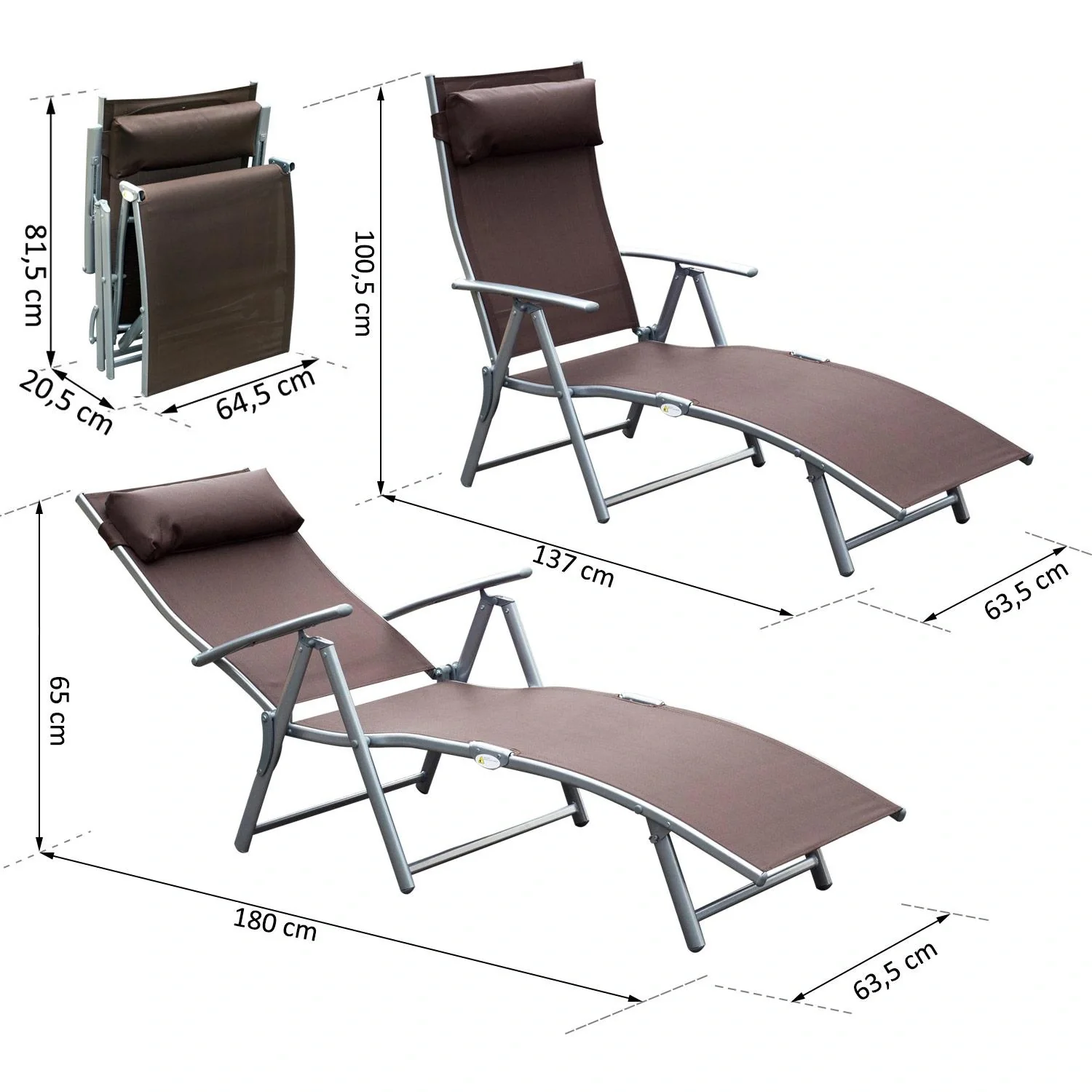 Sonnenliege Strandliege Gartenliege Relaxliege klappbar mit Kissen Braun 137 x 63,5 x 100,5 cm - 7