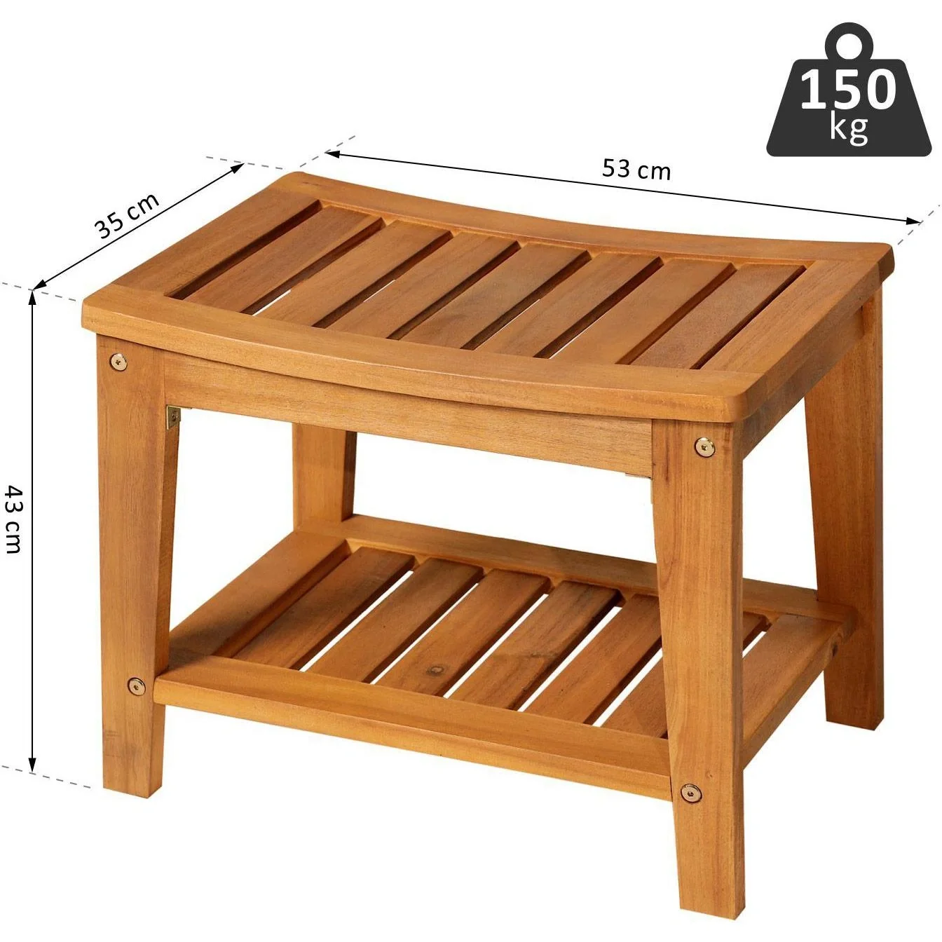 Duschhocker Badhocker Duschsitz Duschstuhl feuchtigkeitsbeständig Akazienholz Teak 53 x 35 x 43 cm - 6