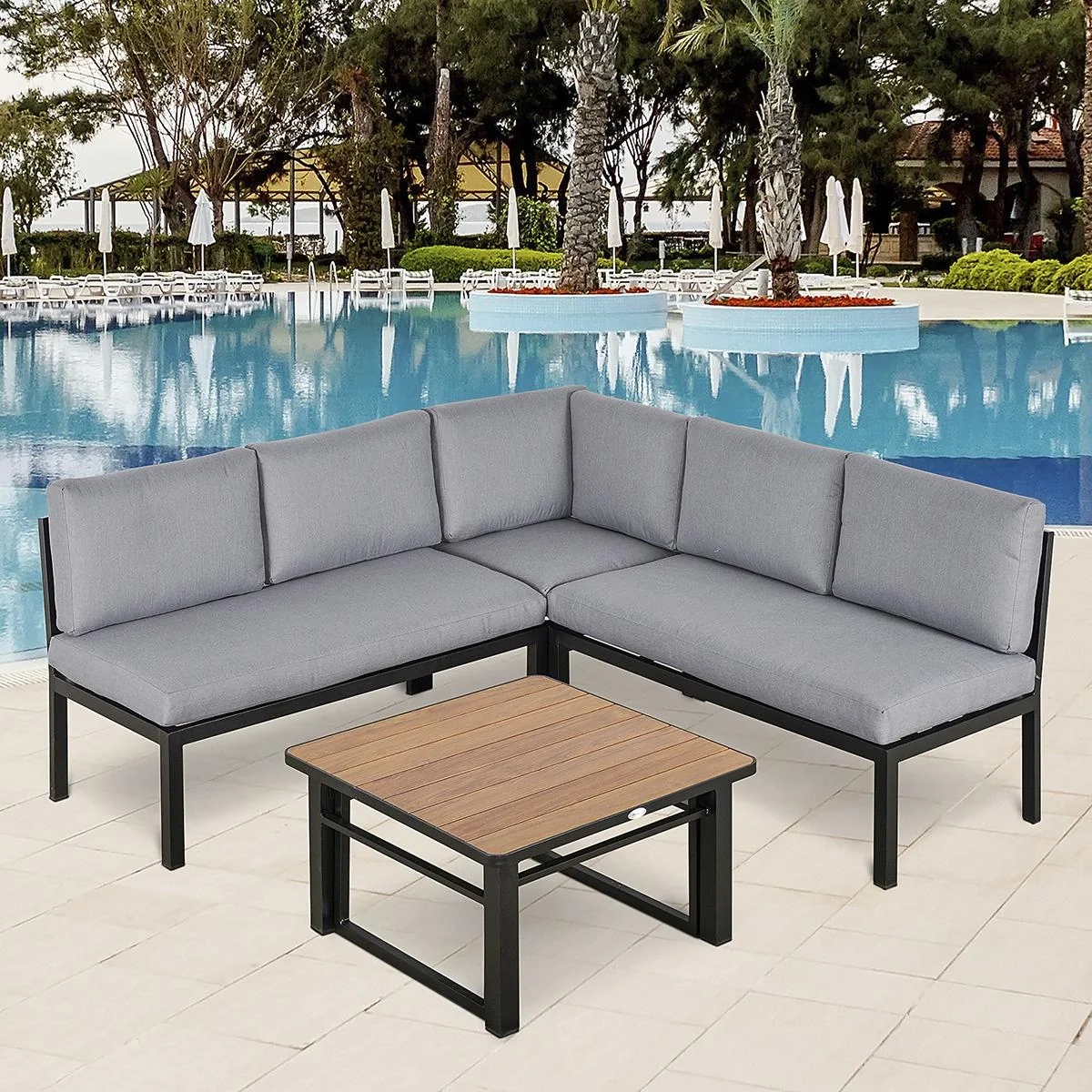 4-tlg. Gartengarnitur Gartenmöbel-Set Gartenset Sitzgruppe mit hebbarem Couchtisch Sofa mit Kissen Outdoor Aluminium Gra - 4