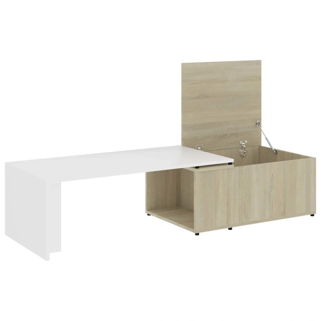 Couchtisch 150x50x35 cm Spanplatte weiß und Sonoma-Eiche - 4
