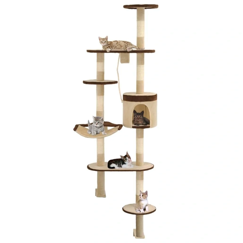 Katzenkratzbaum Wandmontage 194 cm beige braun - 1