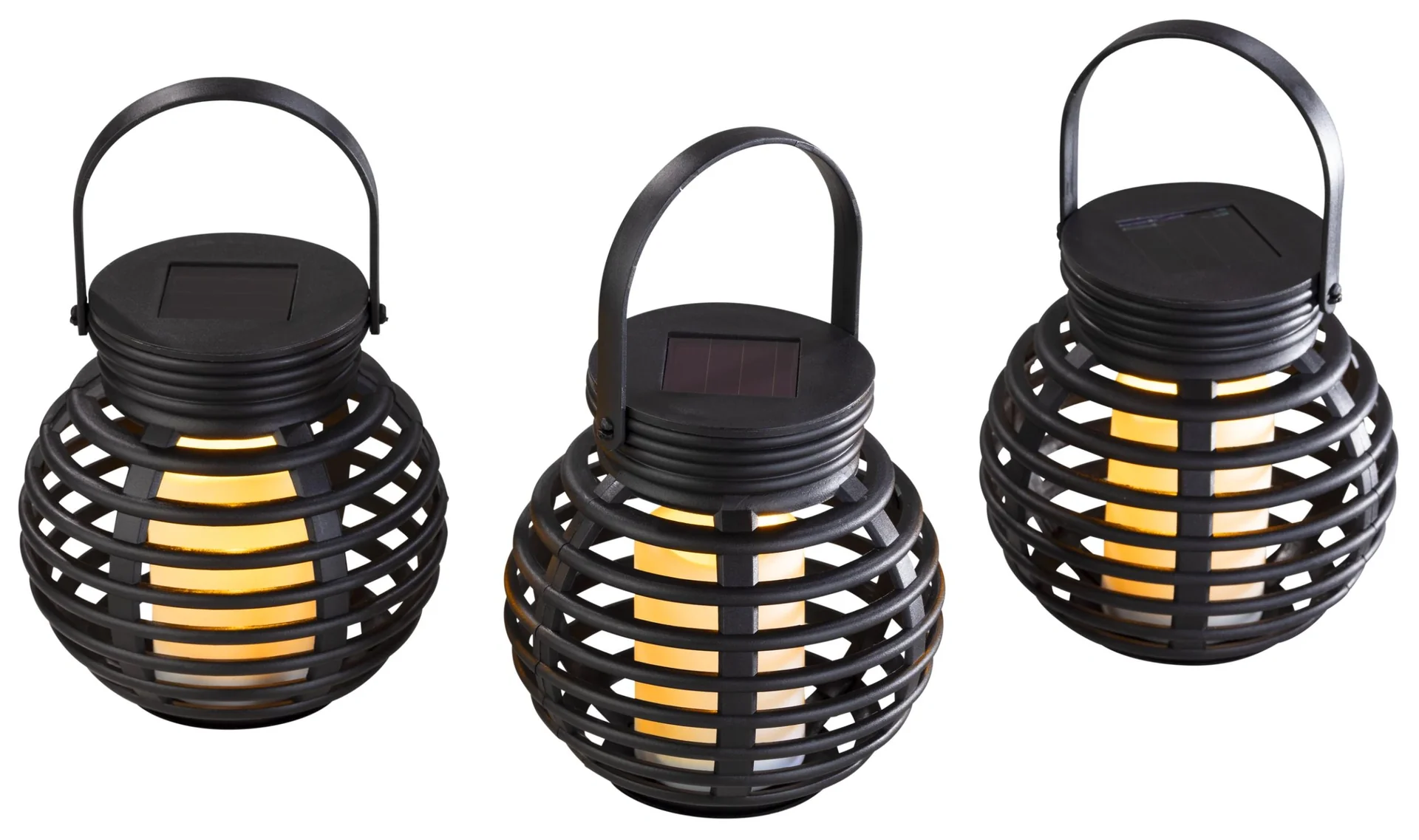 Solar Rattan Lampions mit Flackerlicht, 3er-Set - 4