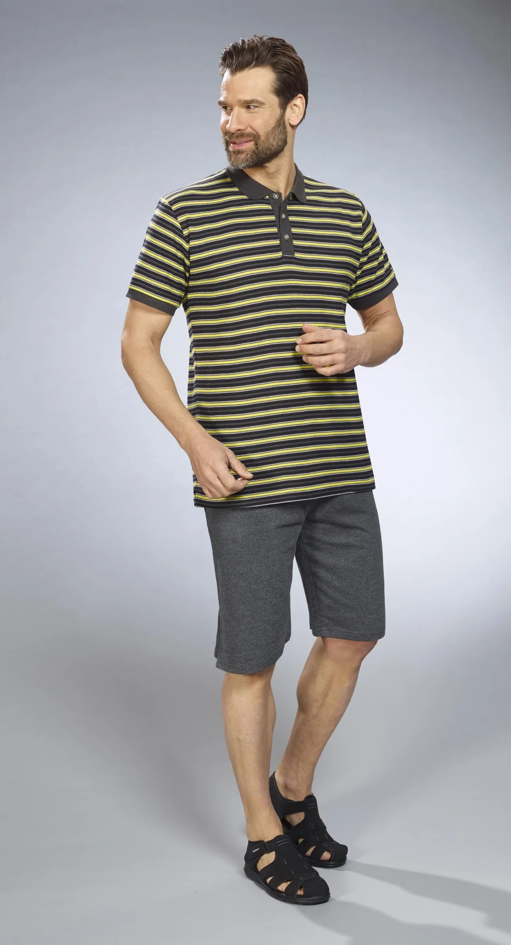 Poloshirt gestreift, Farbe anthrazit/gelb, Gr.M - 7