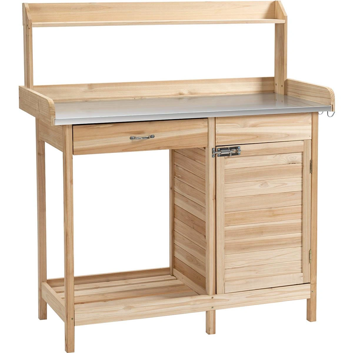 Pflanztisch mit verzinkter Arbeitsplatte Gärtnertisch mit Schublade Schrank Garten Arbeitstisch Massivholz Natur 112 x 4 - 4