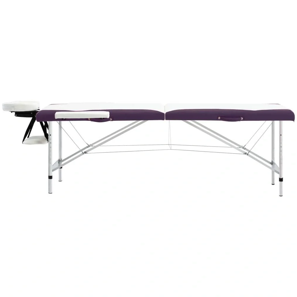 Klappbare Massageliege mit 2 Zonen Aluminium weiß und lila - 8