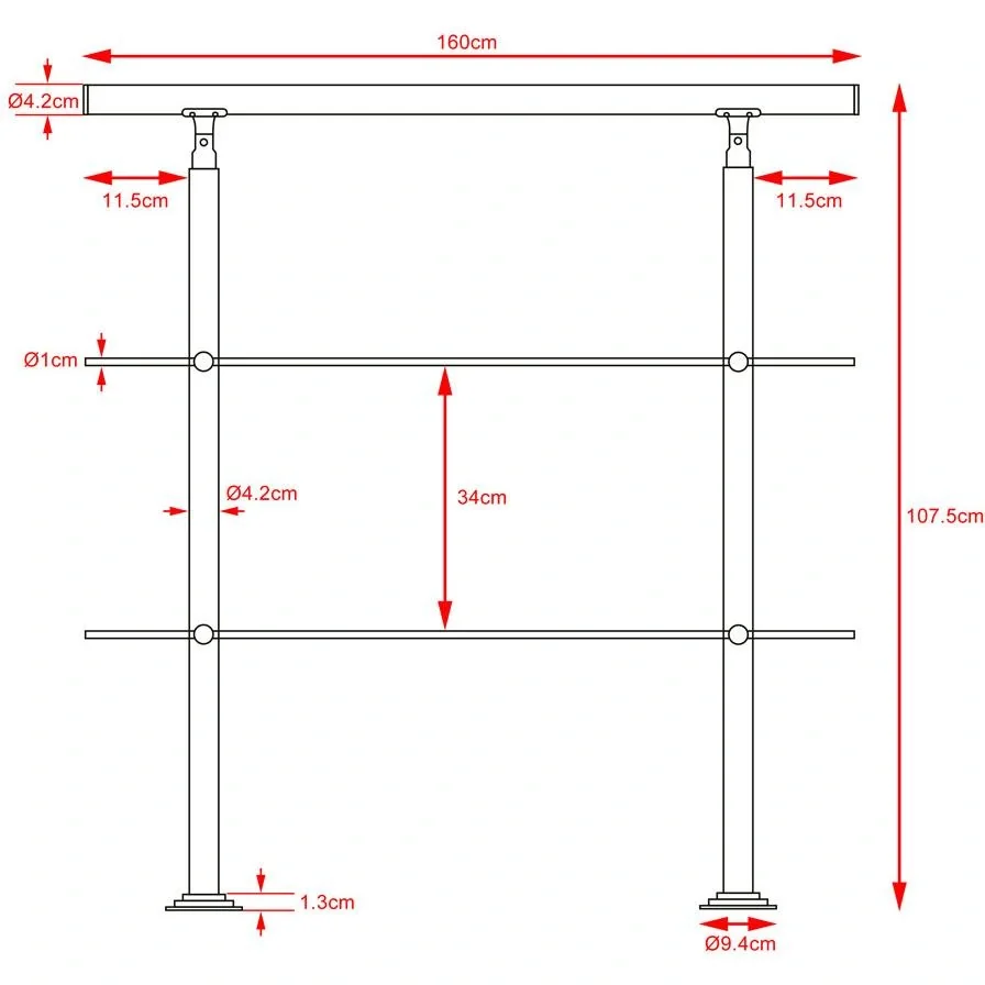 Geländer - Edelstahl - 160 cm - 2 Streben - 2