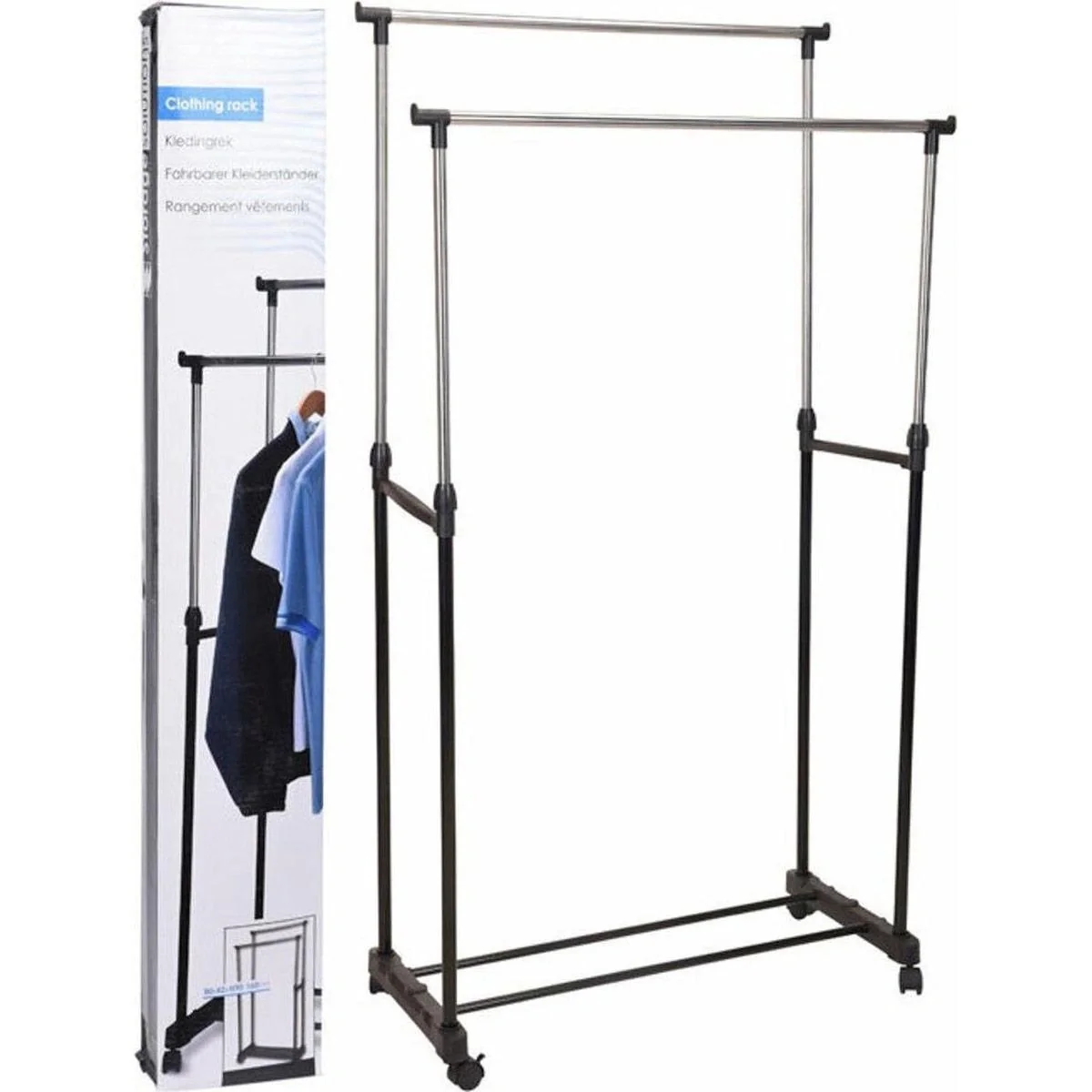 Storage Solutions Premium Doppel-Kleiderständer - mobil - höhenverstellbar - Edelstahl - 2