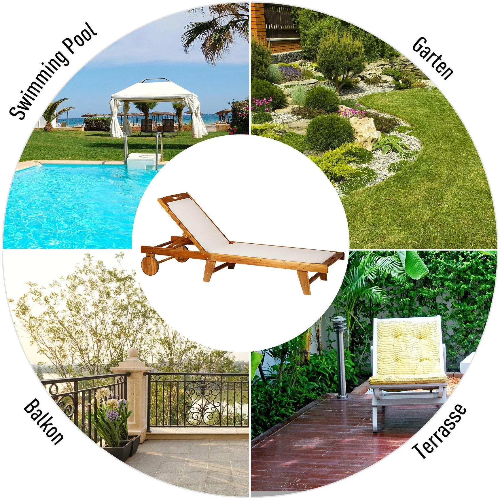 Sonnenliege Relaxliege Gartenliege verstellbar Akazienholz Textil Natur 198 x 60 x H87/80/69/45 cm - 7