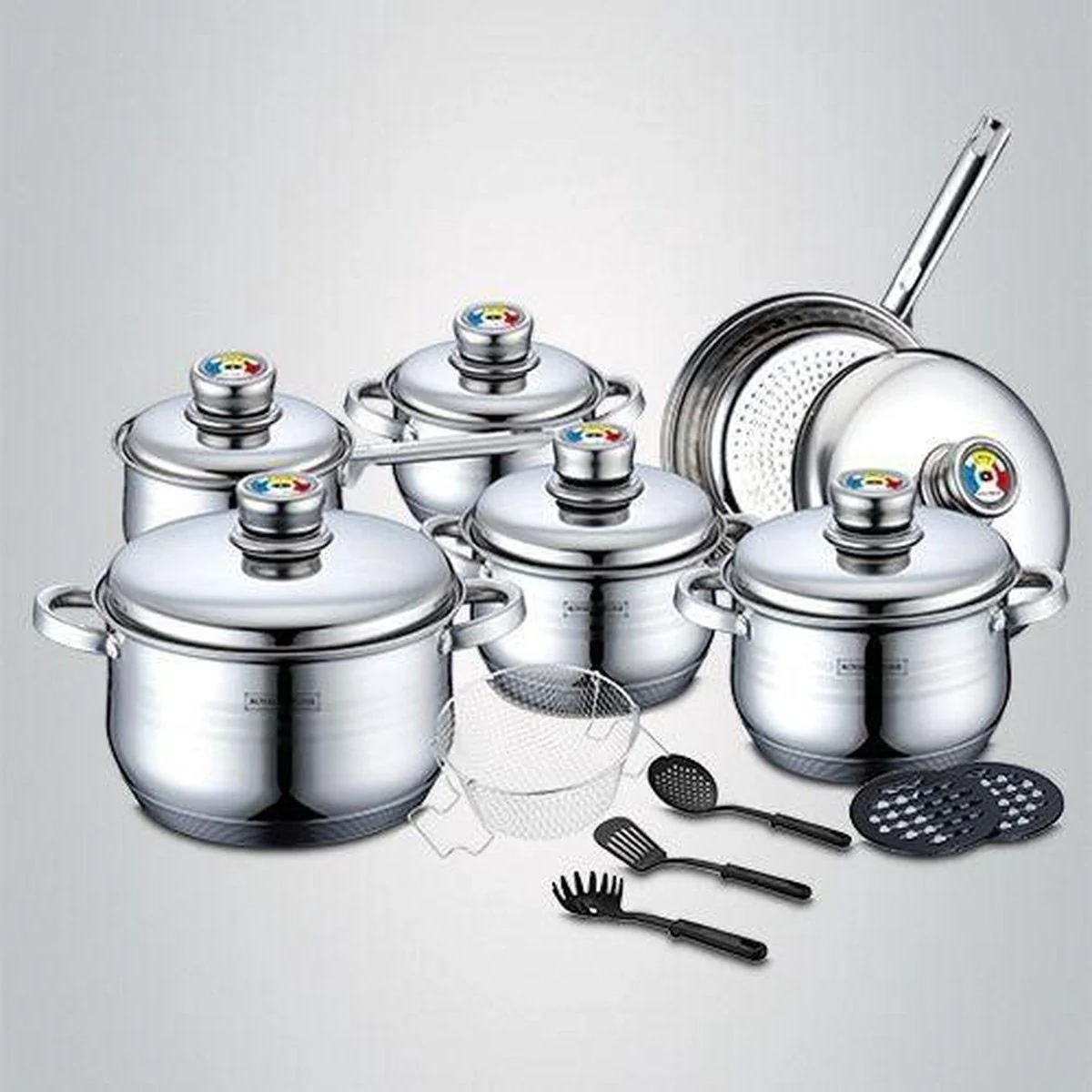18-teiliges Kochset aus Edelstahl mit Metall-Thermometerdeckeln - 3