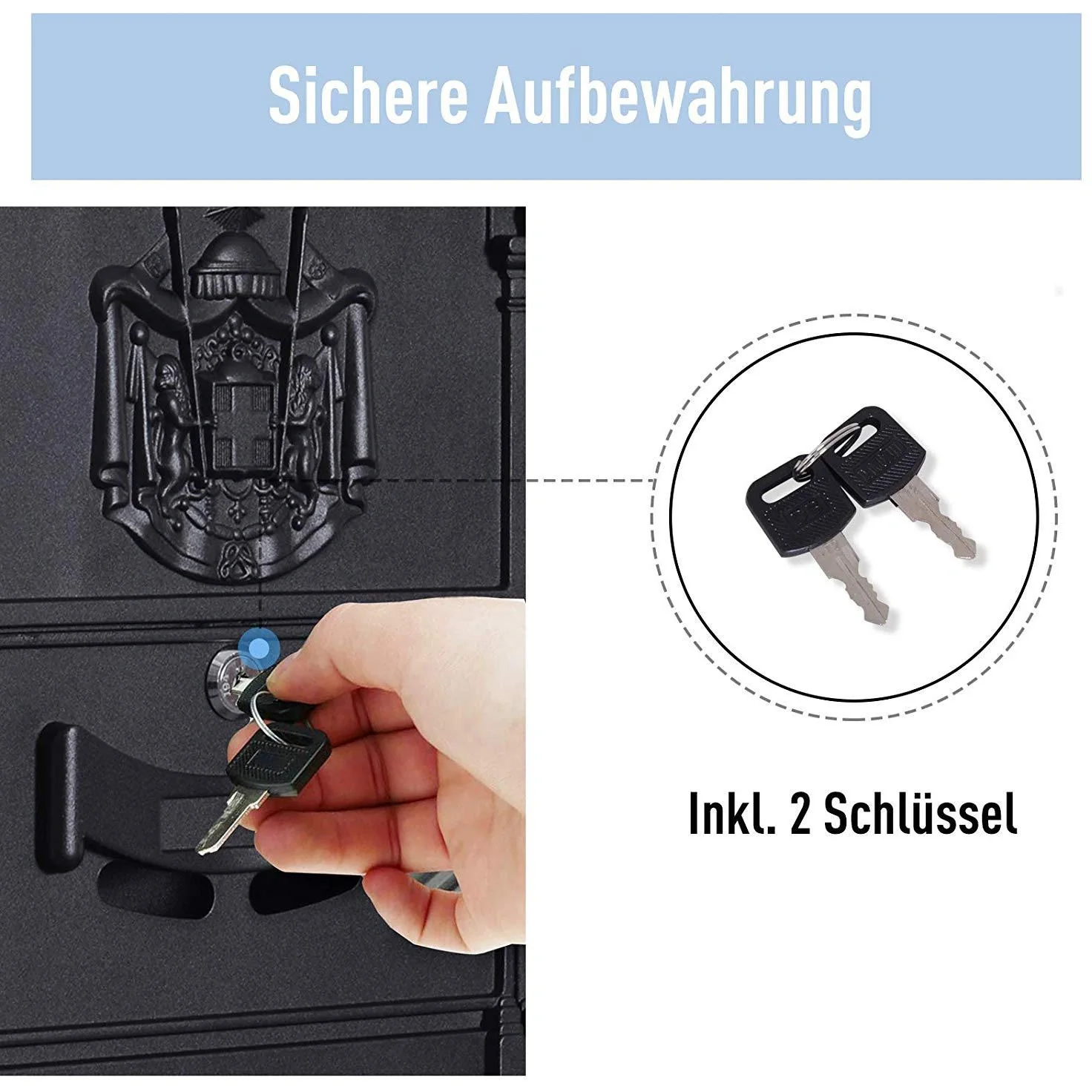 Postkasten Briefkasten abschließbar mit Schutzklappe inkl. 2 Schlüssel Aluminium Schwarz 25,5 x 8,5 x 41 cm - 9