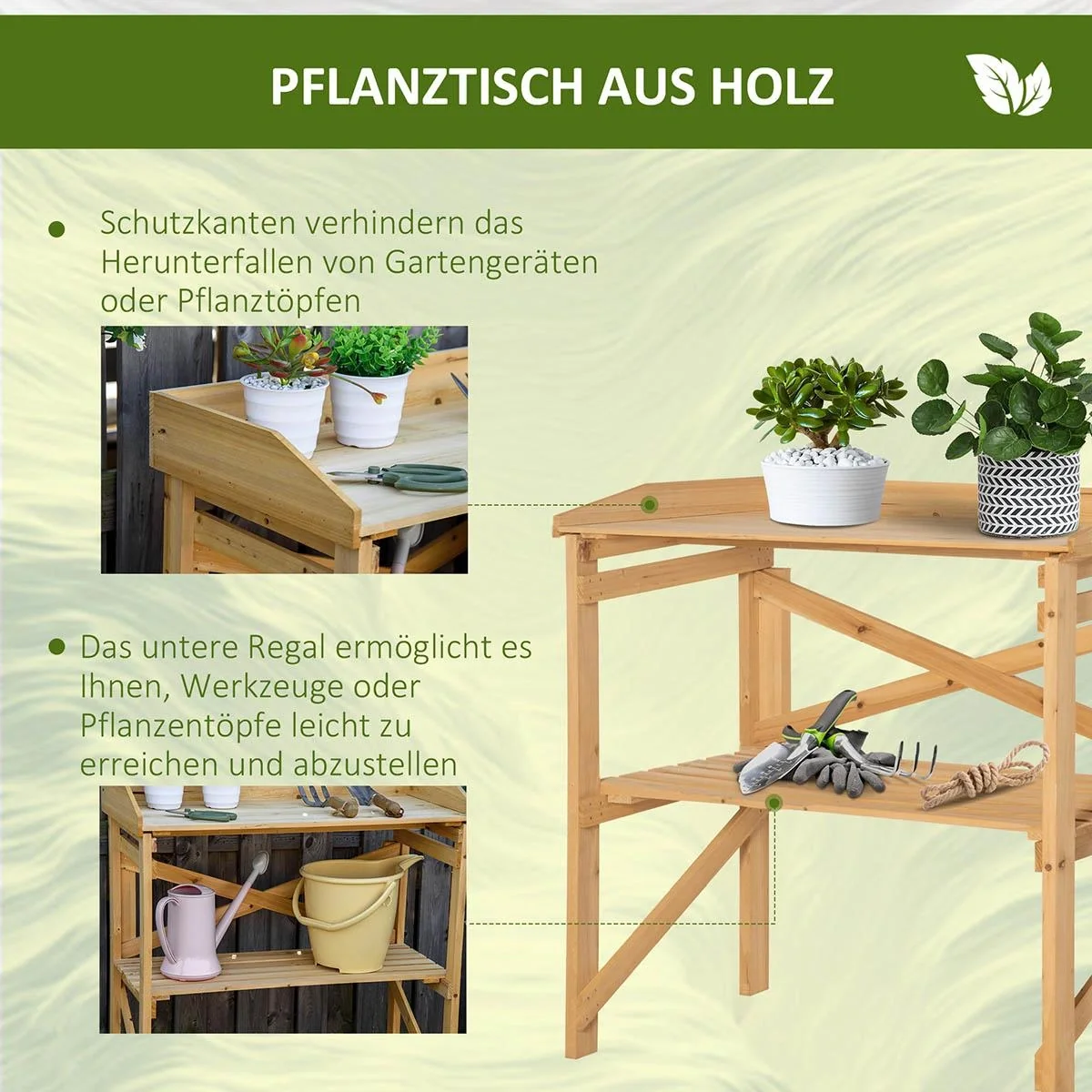 Pflanztisch mit Ablagefläche Blumentisch Gärtnertisch Garten Holz Hellbraun 80 x 40 x 84 cm - 5