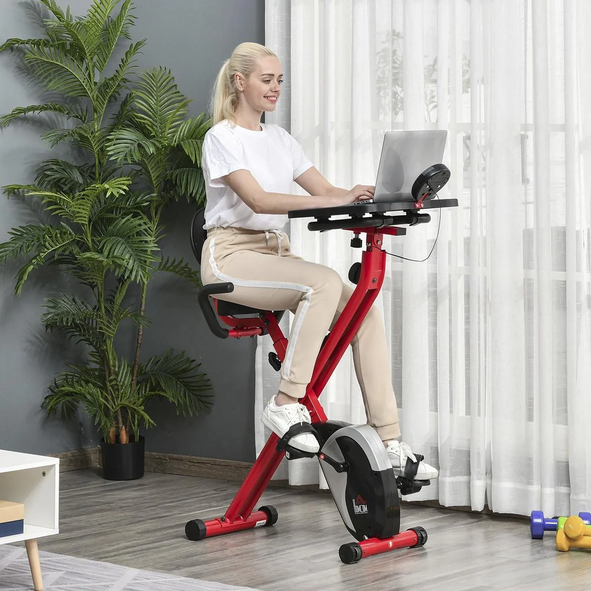 Heimtrainer Fahrradtrainer 1,5 kg Schwungrad Trimmrad mit 8 stufig einstellbarem Magnetwiderstand Rädern Stahl ABS Rot+S - 3