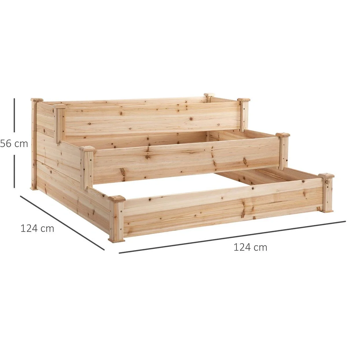 Hochbeet 3-stufige Gartenbeet Pflanzenbeet Kräuterbeet Blumentreppe für Balkon Garten Natur Tannenholz 124 x 124 x 56 c - 4