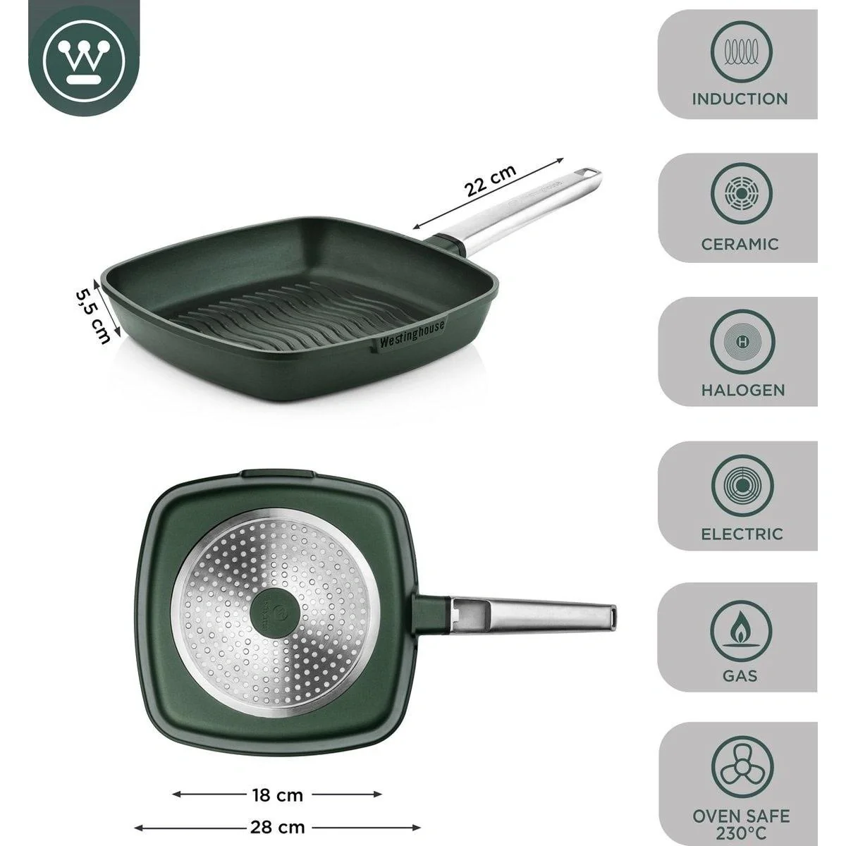 Performance Series Topfset - Grillpfanne 28 cm + Bratpfanne 28 cm - Grün - 9