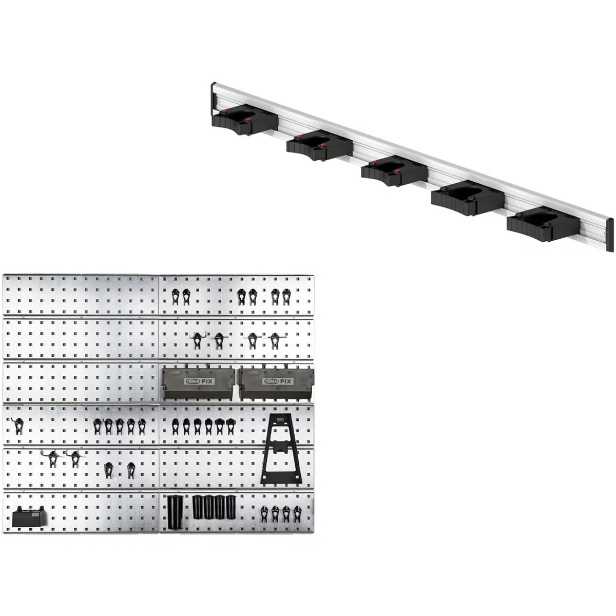 Super Clip Set - Schrank mit Toolflex Aluminiumschiene mit 5 Werkzeughaltern - 1