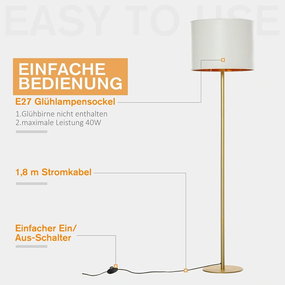 Stehleuchte mit Kunstleder-Schirm - 9