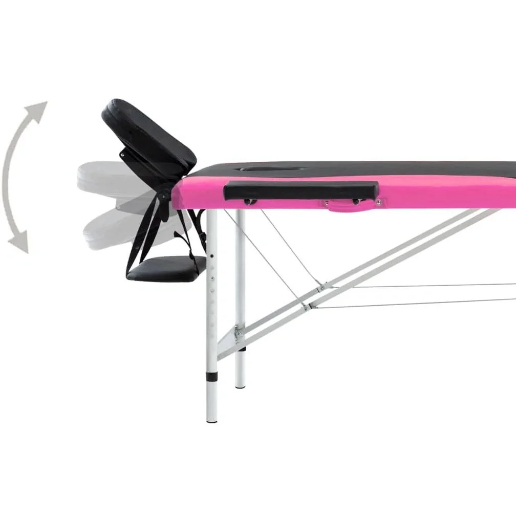 Klappbarer Massagetisch mit 2 Zonen, Aluminium schwarz und rosa - 7