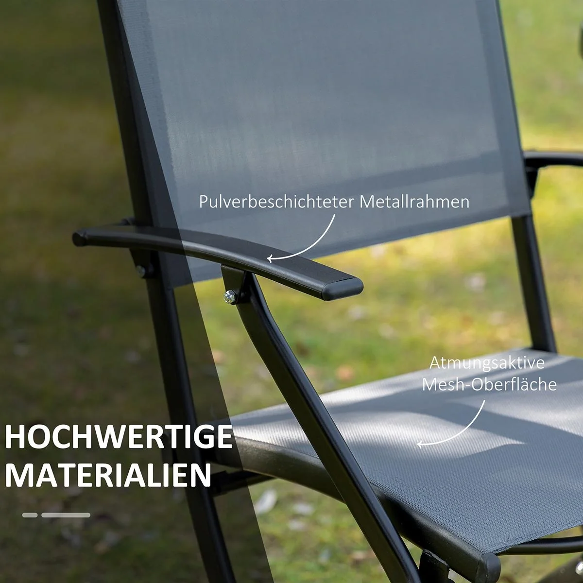 Sitzgruppe klappbar 3tlg. Balkonset Balkonmöbel 1 Tisch+2 Stühle Gartenmöbel Set Sitzgarnitur Metall Mesh Schwarz+Grau - 4