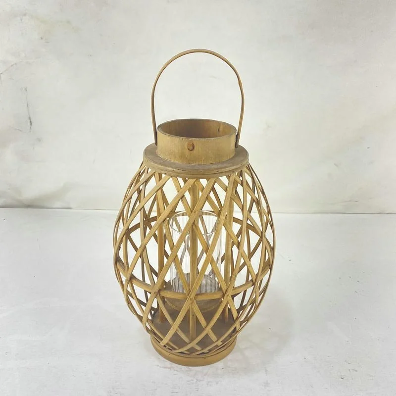 Laterne aus Bambus mit Griff und Glaseinsatz - 2