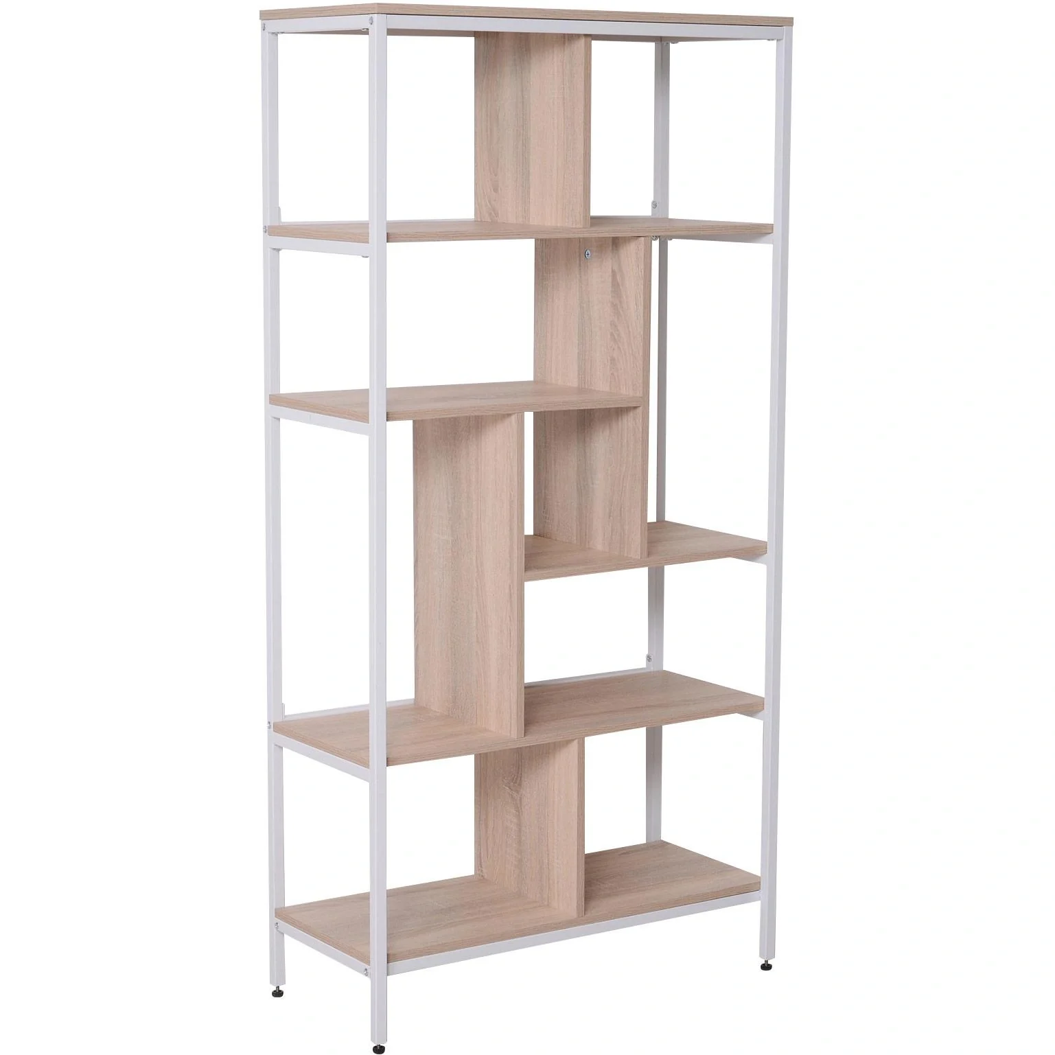 Bücherregal Holzregal Standregal Büroregal Aufbewahrungsregal Dekoregal 9 x Würfel Natur+Weiß 80x35x160cm - 4