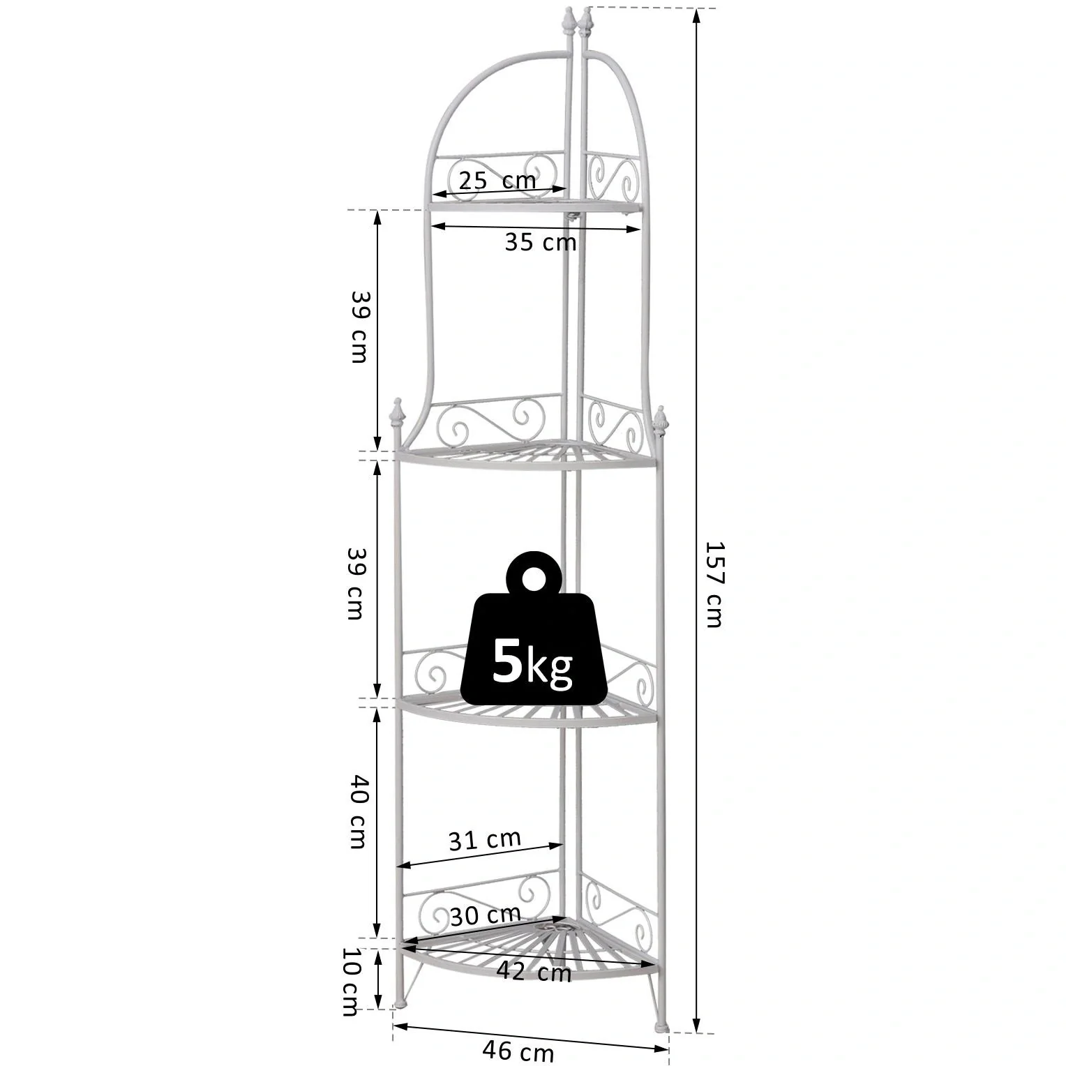 Badregal Pflanzregal Standregal Bücherregal Lagerregal Aufbewahrungsregal faltbar Metall Weiß 46 x 31 x 157 cm - 10