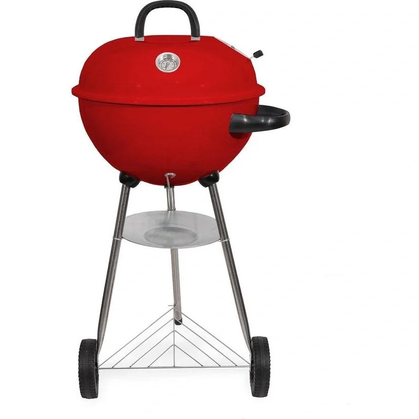 BBQ Holzkohlegrill auf Rädern - 47x76 Cm - Edelstahl - Rot inkl. Schutzhülle - 3